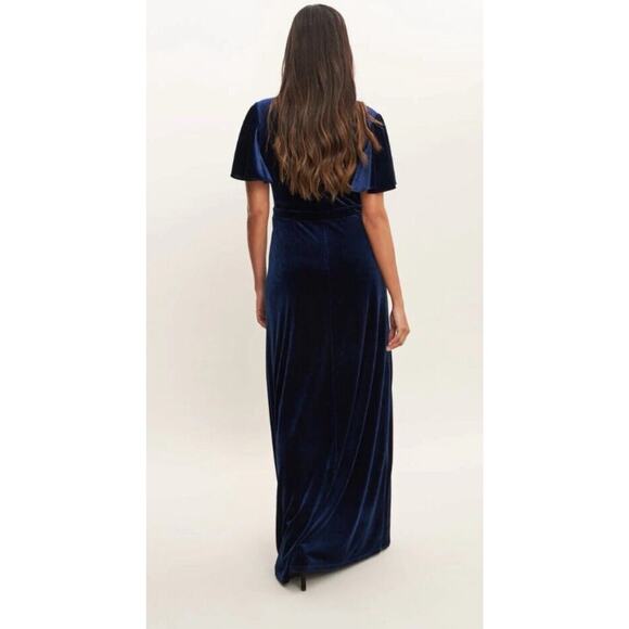 Ignite Evenings Velvet Maxi Dress Flutter Sleeve Full Length Formal Navy Blue 12 - Picture 3 of 12